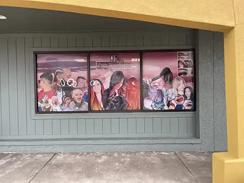 Custom Window Graphics on a local Salon/Barbershop by All Around Window Tints